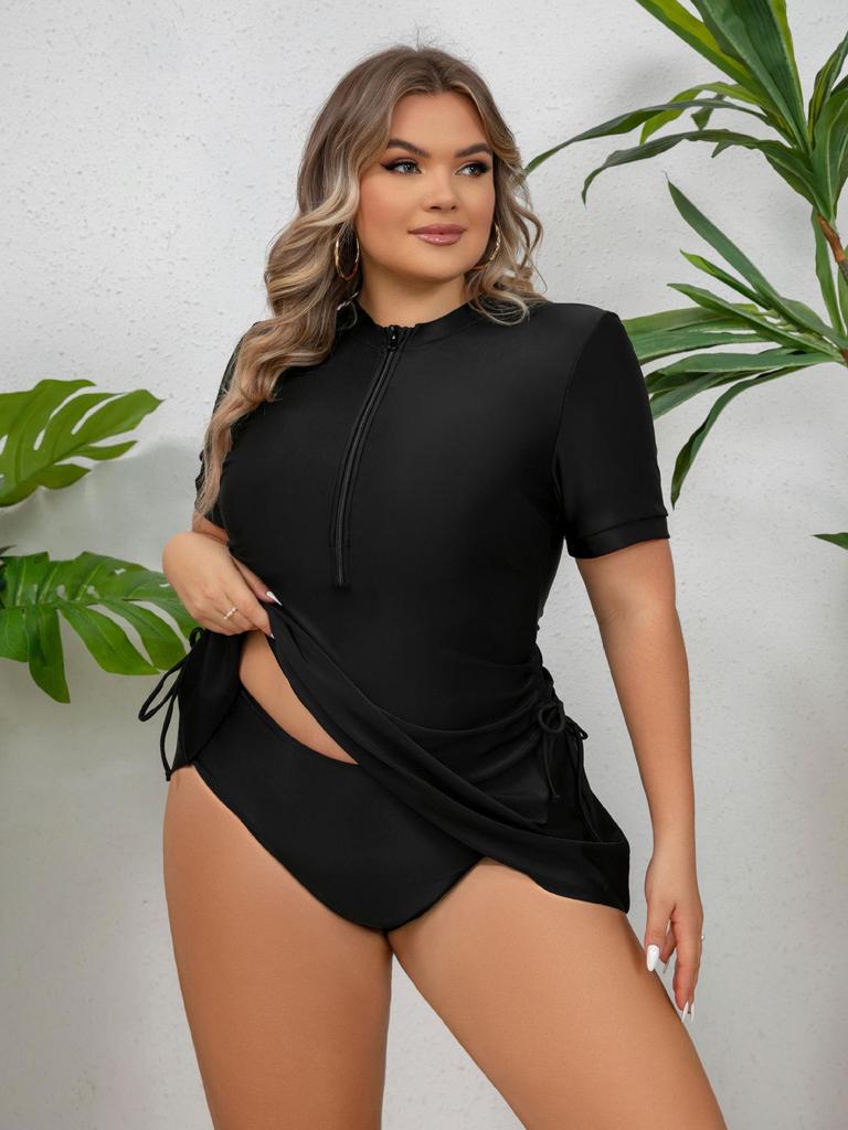 Damski Tankini Plus Size z Rozpinanym Zamkiem i Trójkątnymi Figami