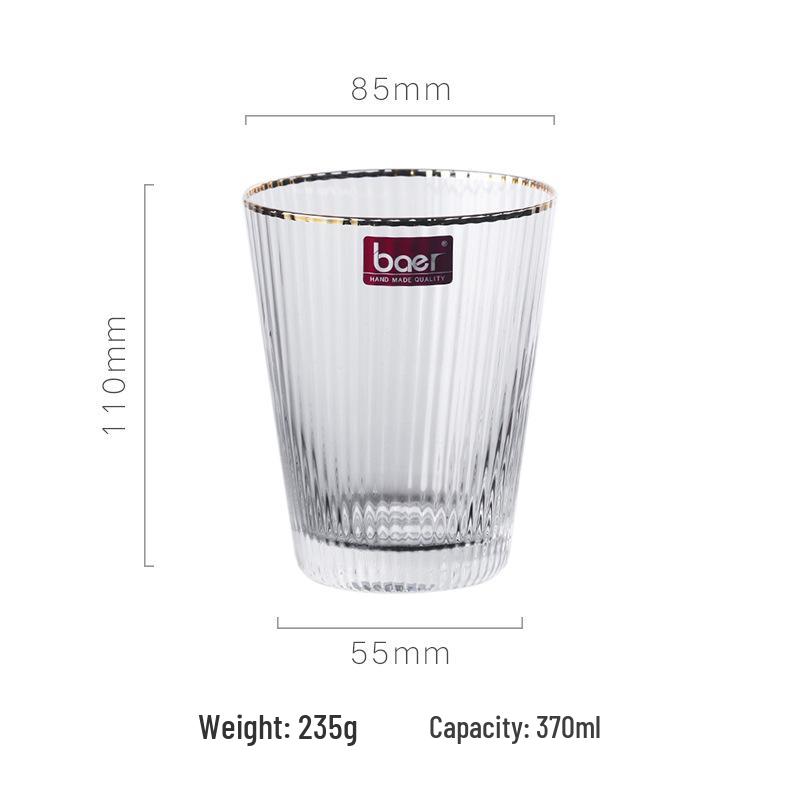 Nordic Gold-Painted Glass Cup with Vertical Stripes - Transparent Beverage, Juice, and Coffee Cup with Gold Rim