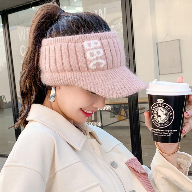 Tide Knitted Empty Top Hat Ladies Outdoor Duck Tongue Cycling Alphabet Wool Hat Rabbit Hair Blended Thermal Hat Winter