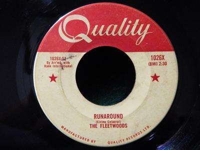 7inch Record FLEETWOODS - Runaround 1026X Quality 1960 Canada Pop Used