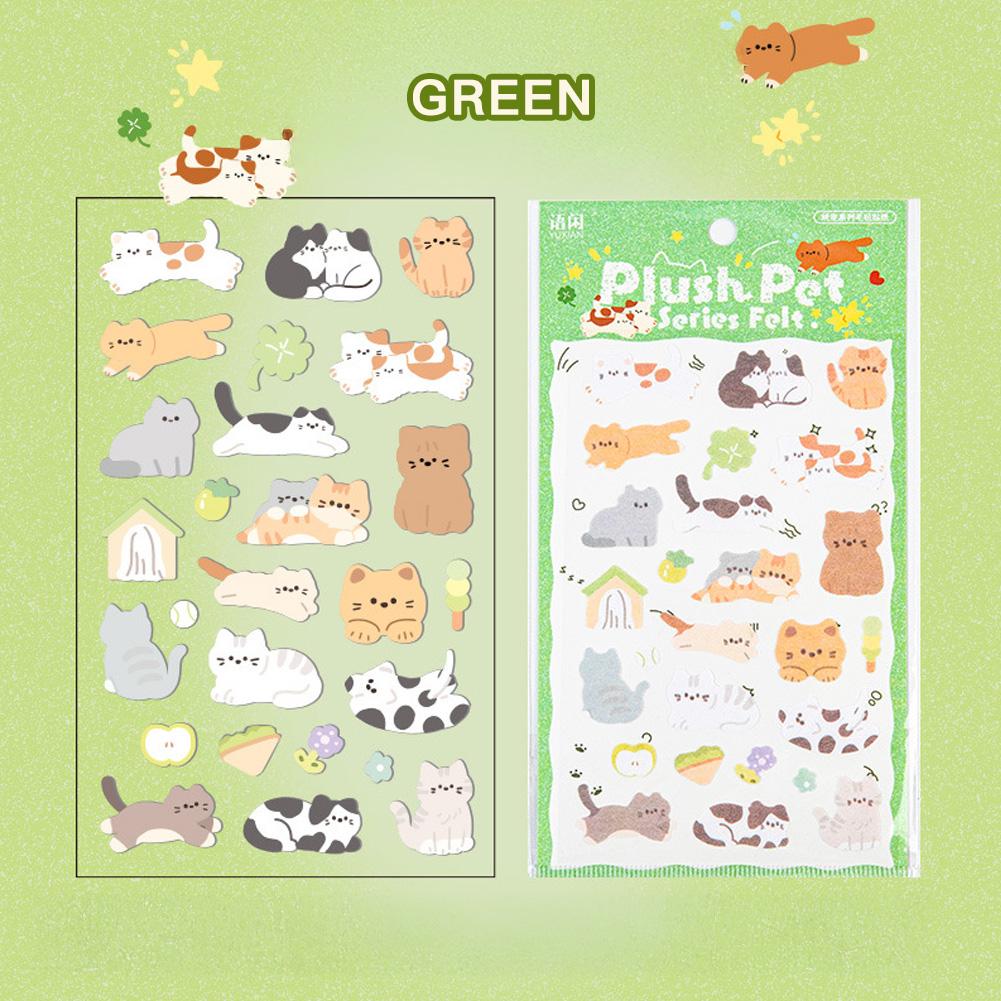 

Cute Cartoon Felt Sticker Cute Cat Kitten Decorative Felt Fabric Stickers Handbook Materials DIY Scrapbook Sticker Decoration зелёный