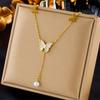 Elegant Gold Butterfly Necklace with Pearl Pendant and Delicate Chain