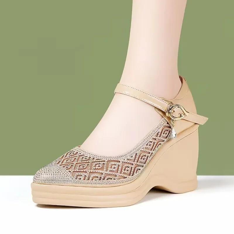 Fashion Shoes for Women Pointed Toe Women's Sandals Buckle Strap Crystal High Heels Fashion Office and Career Sexy Platform Wedge Pumps