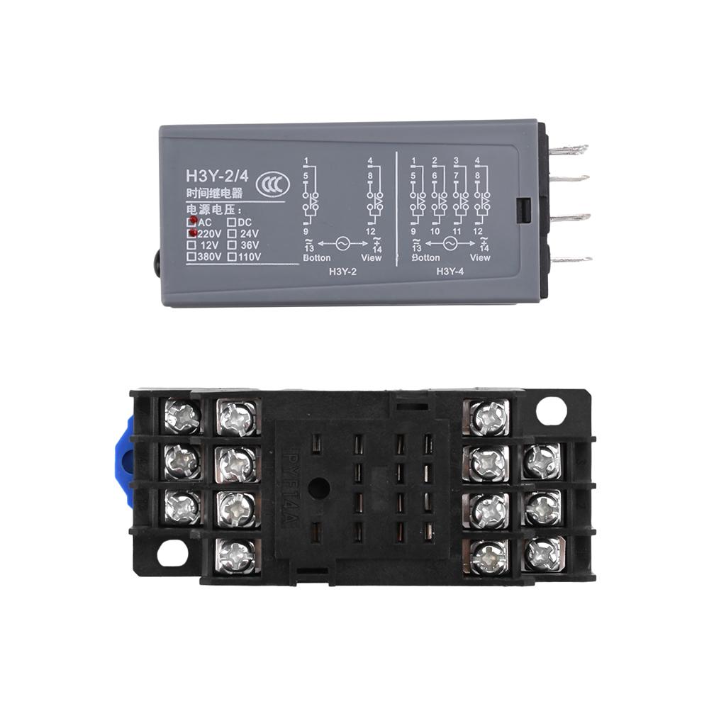 H3Y-2/4 Liquid Crystal Time Relay AC 220V DC 12V 24V Dual Time with Base Small Digital Display Cycle Time Control Delayer
