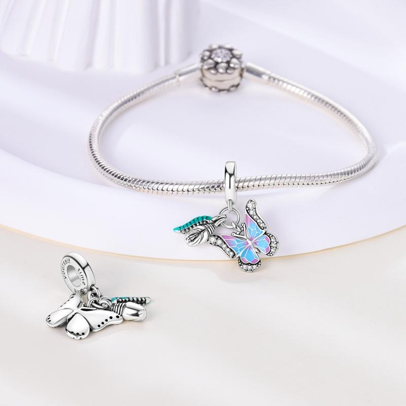 Charms Copperpink Dreamy Butterfly Transformation Pendants Fit Charms Plata Original Bracelet Women Jewellery Making Gifts