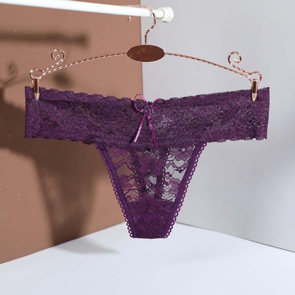 Mid Waist Lace Thong Panties Sheer Floral Underpants Women Lace Flower Briefs  Intimate Apparel