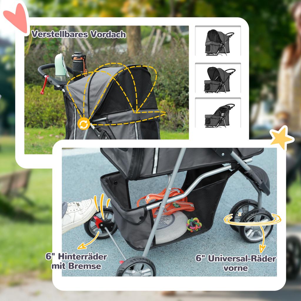 Dog Stroller Dog Buggy, Foldable, for Dogs & Cats up to 10 kg, 75 x 45 x 97 cm, Dark Gray