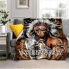 1PC Custom Name Native American Wolf Spirit Outdooor Flannel Blankets Throw Blanket All-Season Throw Gift Bedspread for Couch, Bed, Camping Holiday Bi