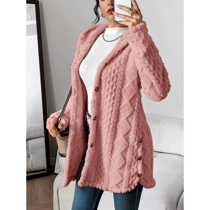 [Cozy Winter Cardigan] Warm & Cozy Women's Winter Plush Diamond-Patterned Hooded Cardigan | Longline Loose Fit Open Front Long Sleeve Coat