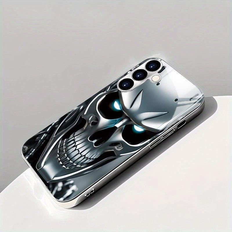 Kreatives Glas Handyhülle mit Totenkopf Geeignet für Samsung Galaxy S26 S25 S24 S23 S22 S20 FE Ultra Plus Anti-Drop Rückseite