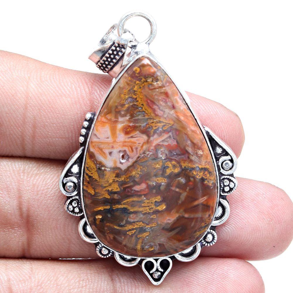 Pendant Stick Agate Gemstone Gift For Her Silver Jewelry 2.25"