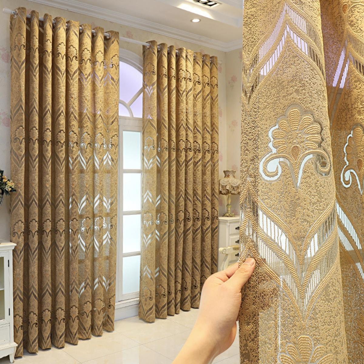 Uitgesneden Design Zwaar Gordijn, 1 Stuk Eenvoudige Installatie Simpel Raambekleding, Decoratief Huisgordijn voor Woonkamer, W100xH200cm&Hooks tape top bruin