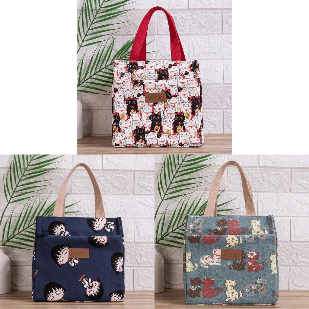 Floral Canvas Lunch Tote With Aluminum Insulation For Work And School