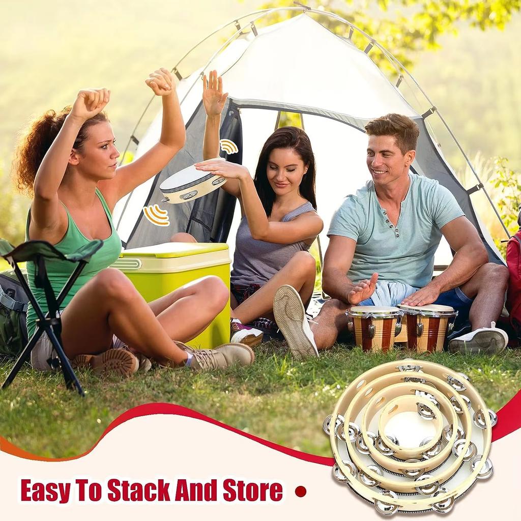 Tambourines 4/6/7/8/10 Inch Wooden Hand Held Drum Bell Tamborine Metal Jingles Single Row Percussion Musical Instruments