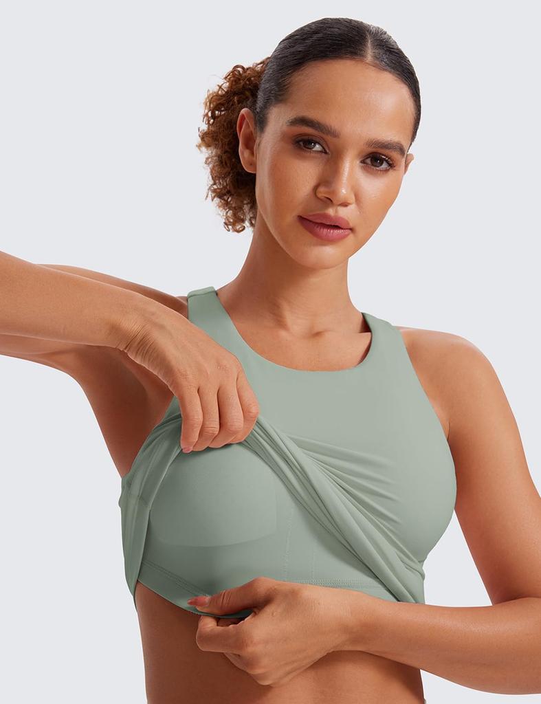 CRZ YOGA Padded Tank Top with Plus Size Yoga Butterluxe Palm Court Size M Women's Cups, Racerback, Top, Green,