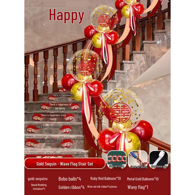 Tinsel Wedding Room & Stair Décor Set with Balloons - Bride & Groom's Side Decoration Kit