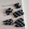 Elegant Retro Navy Plaid Fabric Hair Clip for Women - Autumn/Winter BB Side Hairpin Accessory