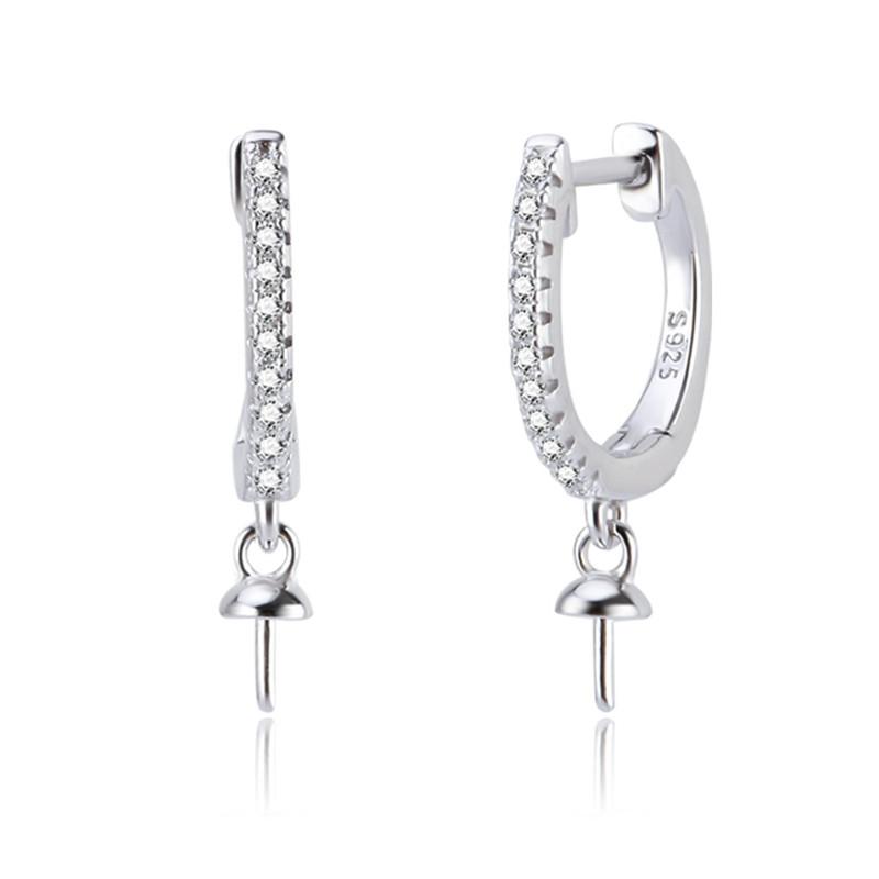 

CLUCI Authentic 925 Silver Zircon Hoop Earrings Jewelry for Women Party Simple Sterling Silver Pearl Earring Mounting SE134SB серебряный