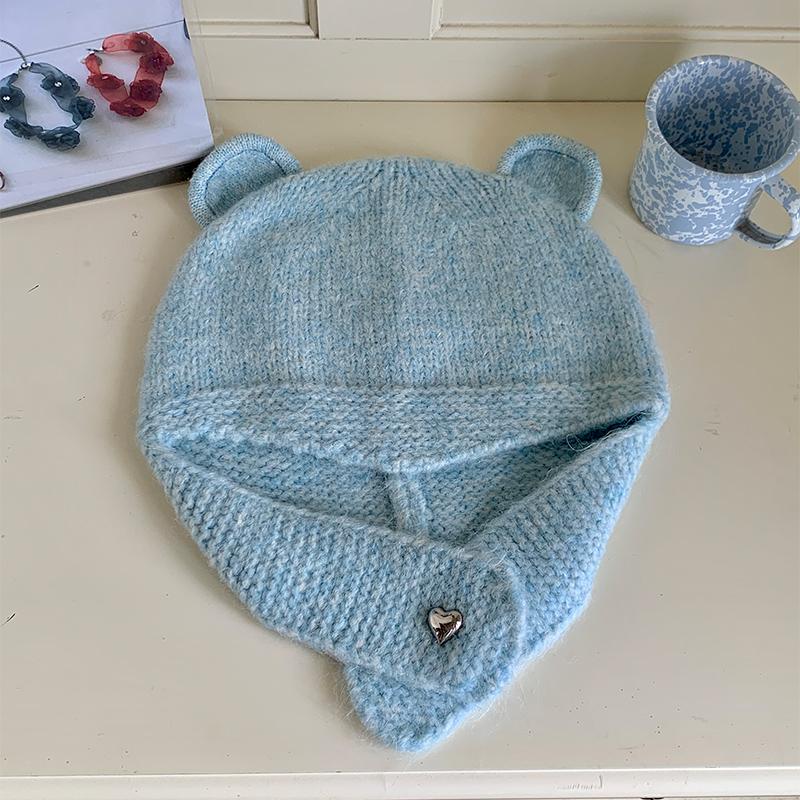 Cute Three-dimensional Bear Ears Wool Hat Women's Autumn and Winter New Warm Knitted Ear Hat Tide
