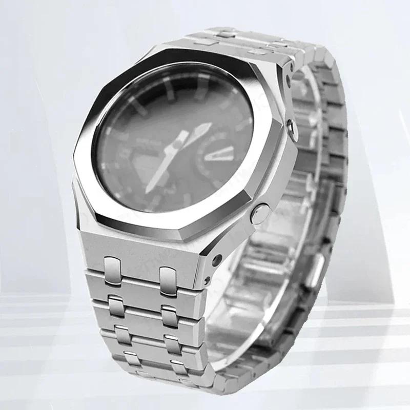 Mod-kit för Casioak GA2100 GA2110 Metallfodral Bezel Gummiarmband För Casioak GAB2100 2110 Modifieringssats Fodral Med Skruvkorrigering