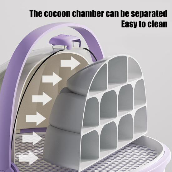 Silkworm Breeding Box Transparent Silkworm Growth Box Habitat Cage with Handle Small Animals Breeding Space Capsule Hatching Container