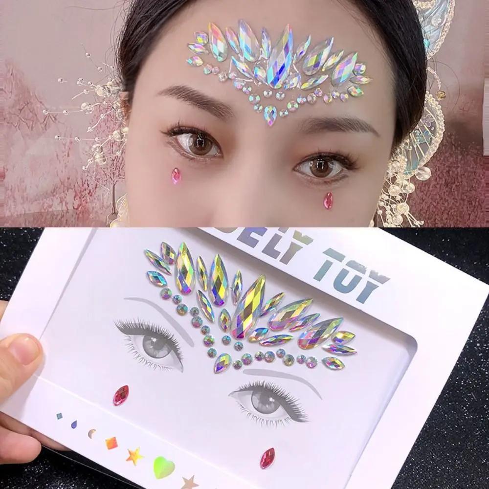 Glue Free 3D Rhinestones Sticker Fake Tattoo Disposable Crystal Facials Sticker Glitter Waterproof Temporary Tattoo Sticker