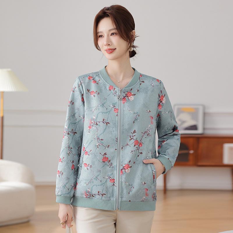 

Women s Spring/Autumn Printed Baseball Jacket for Mom 5XL [Suggested 150-165 kg] зелёный