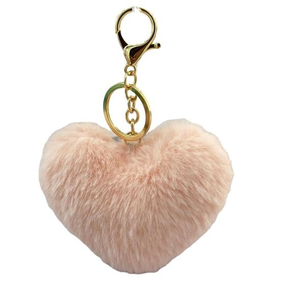 Breloc Inimă Pufoasă Breloc cu Pandantiv Blană Artificială de Iepure Pandantiv pentru Geantă Decorare Chei Mașină Accesoriu Etichetă Bagaj