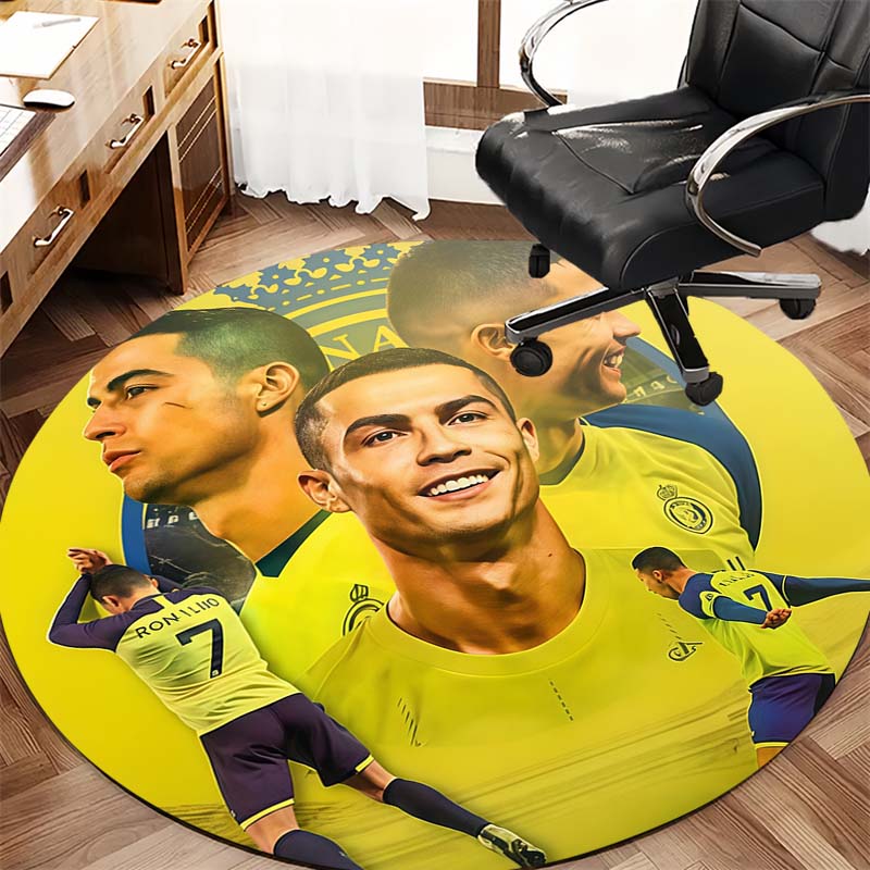 Riyadh Soccer Star Collage Portrait Print Round Area Rug Non‑Slip Circular Floor Mat Sport Fan Home Decor for Living Bedroom Gaming Room