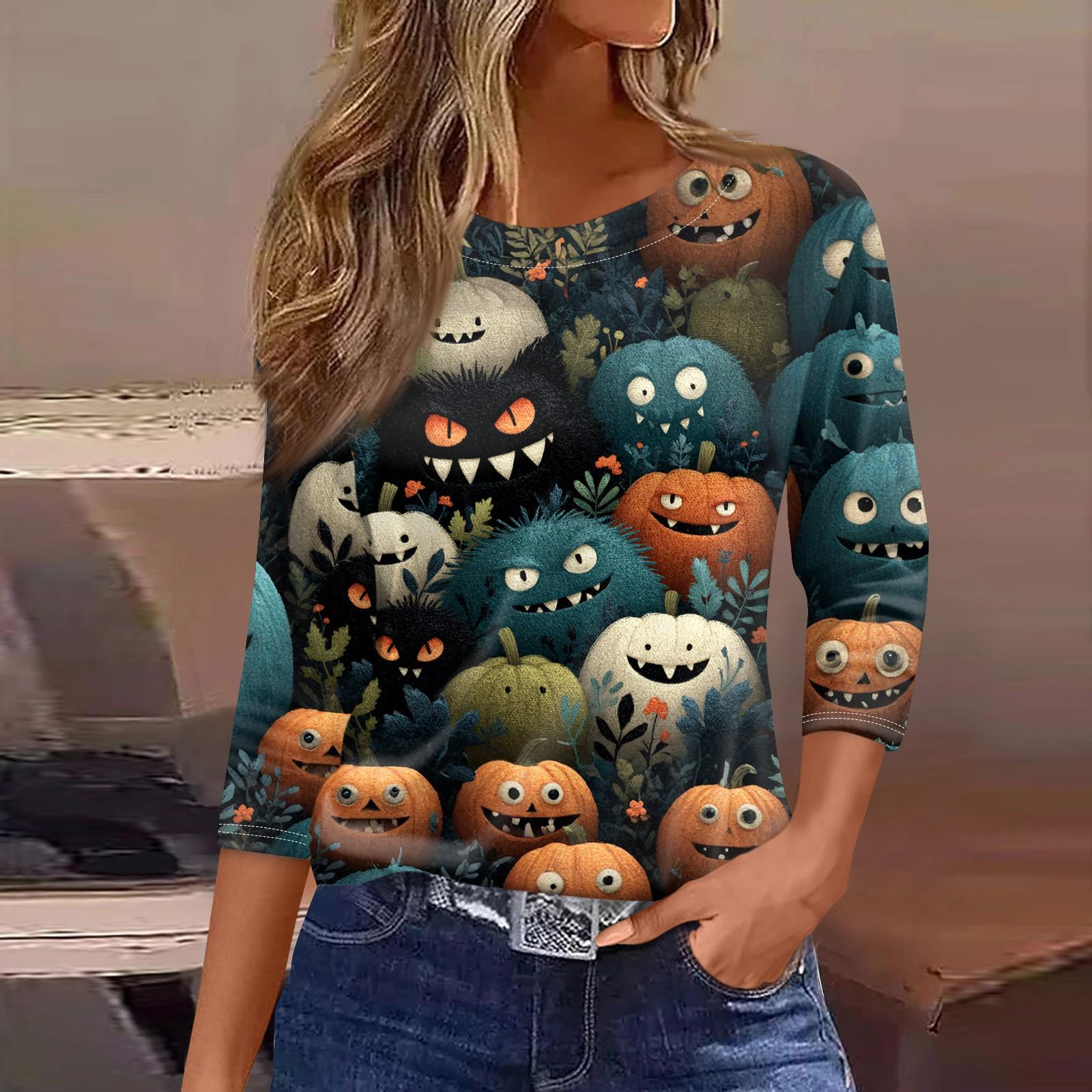 

Женская футболка, модная повседневная футболка с круглым вырезом и рукавом 3/4, свободная футболка с принтом, женская футболка S