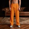 Calças de Linho Masculinas de Verão Laranja Corte Amplo Cintura com Cordão Calças Casuais de Perna Reta