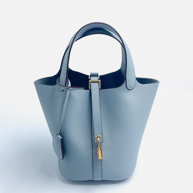 Women's Genuine Leather Bucket Handbag - Large Capacity, High-End Cowhide Veggie Basket Style