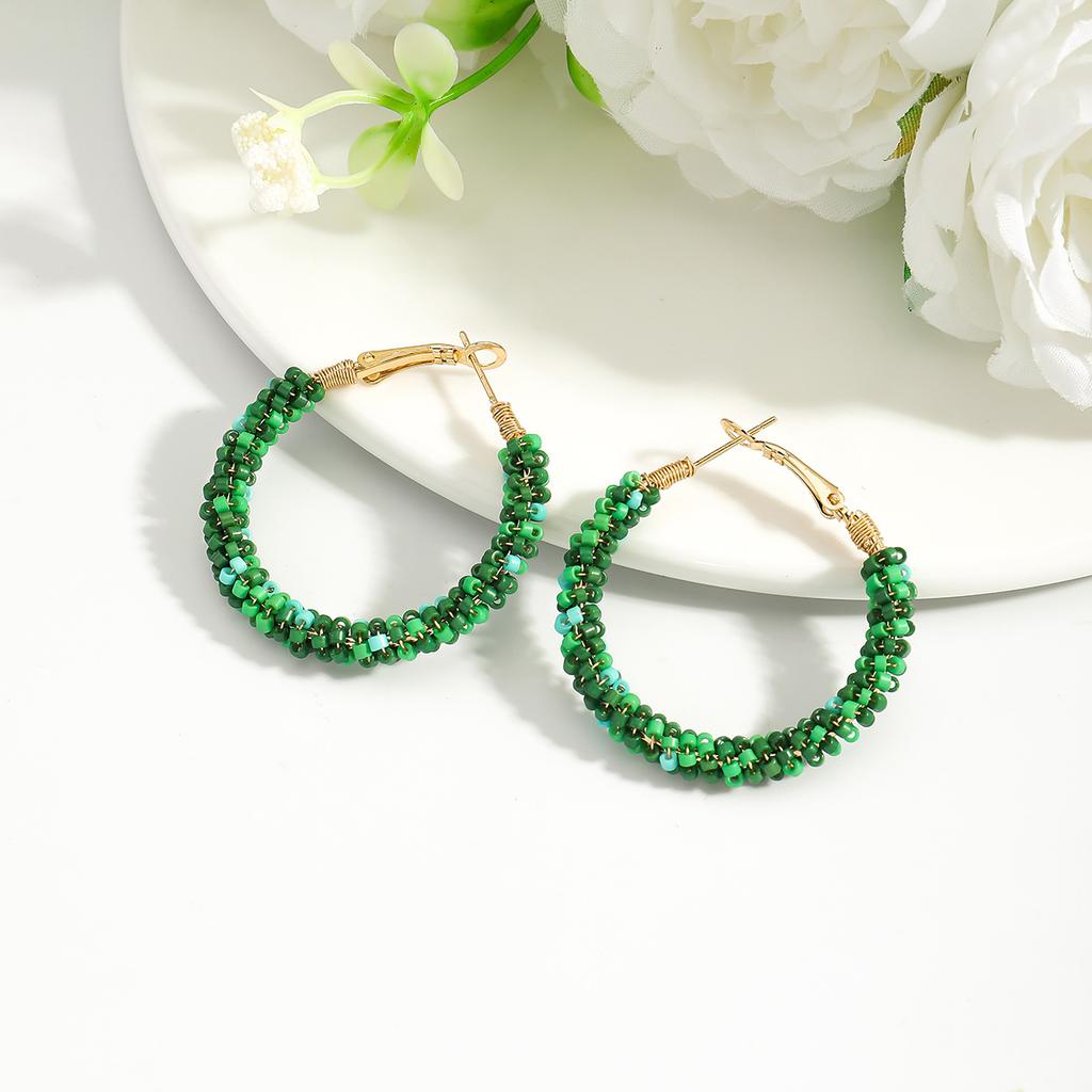 European and American exaggerated fashion handmade rice bead circle earrings colorful simple color matching hand-woven earrings