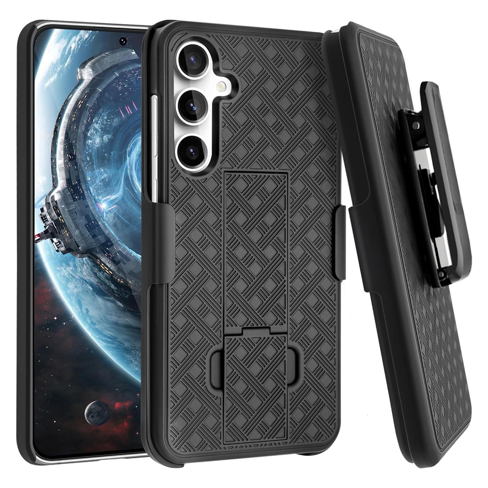 

Woven 2 in 1 Hybrid Hard Shell Holster Combo Case With Kickstand & Belt Clip For Samsung Galaxy S23 6.2 Inch 5G Pc + tpu