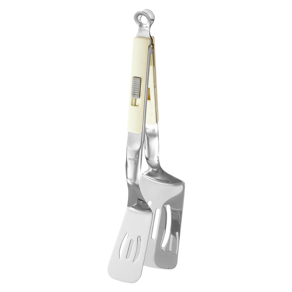 Anti-Scald Extended Handle Spatula Tongs Stainless Steel Grill Clamp Spatula for Flipping Steak Fish Bread Hamburger BBQ Frying