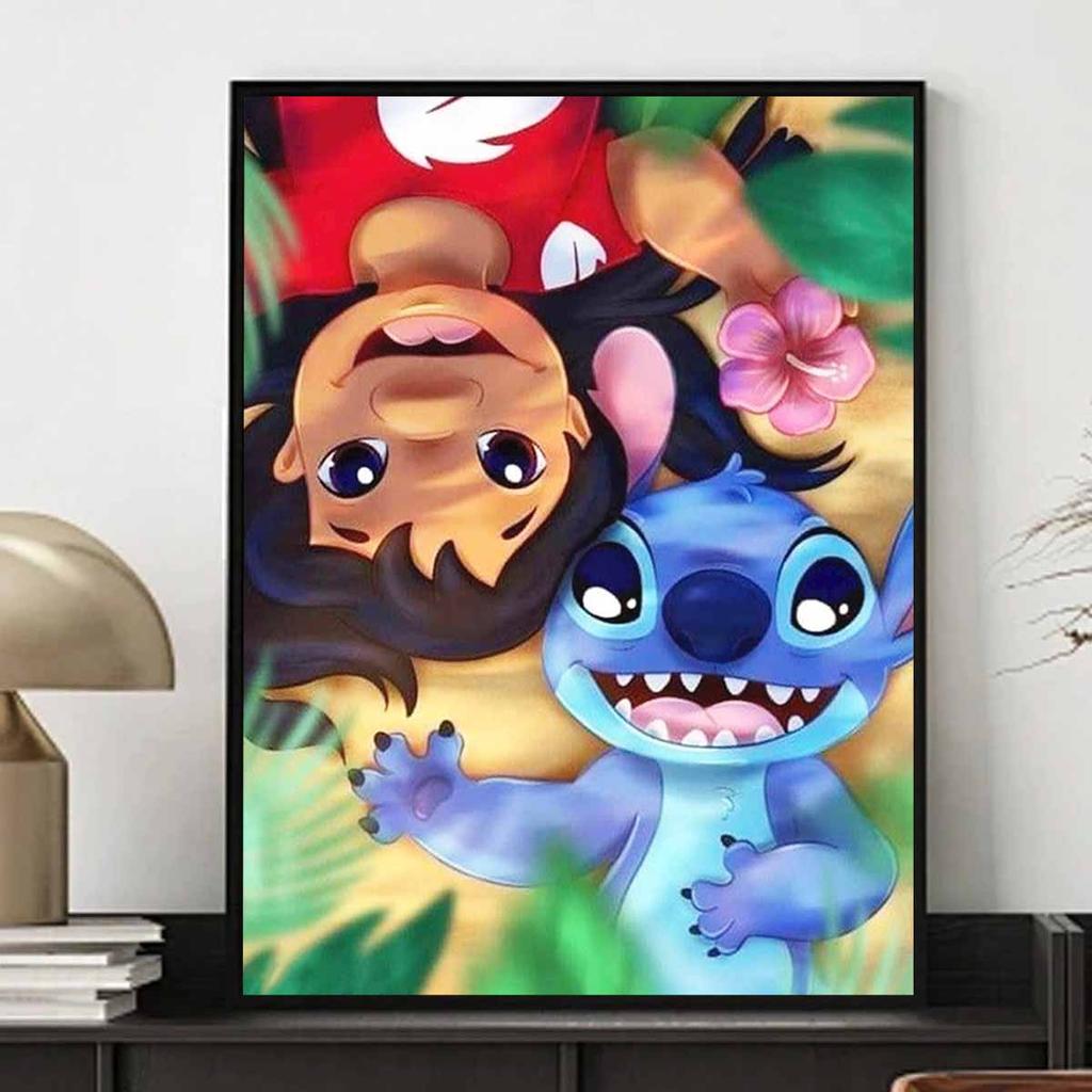 Pełne Round Diamond Painting Lilo & Stitch Sztuka Obraz z Dżetami Mozaika DIY 5D Haft Krzyżykowy Dekoracja Domu