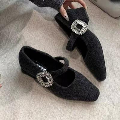 Fashion Women's Fashion Thick Heel Shoes Women's Square Head Shallow Mouth Glitter Buckle Anti-slip Wear-resistant Low-top Shoes