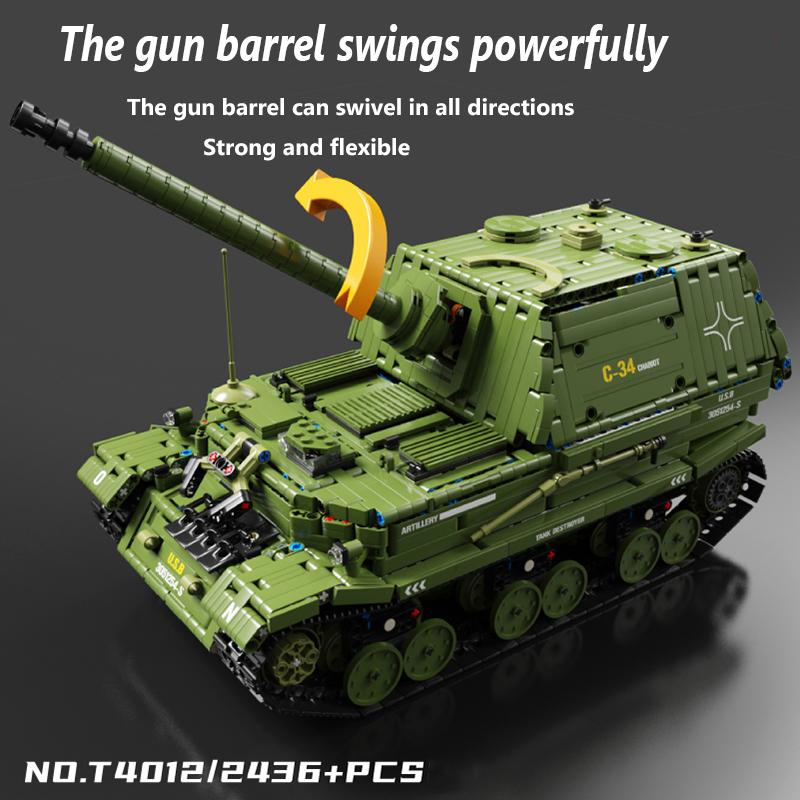 Non-Toxic 2436Pcs Green Tank Buildicng Blocks Toys Model Large-Sized Tank Assemble Bricks Toy Sets For Kid Ornament Gifts