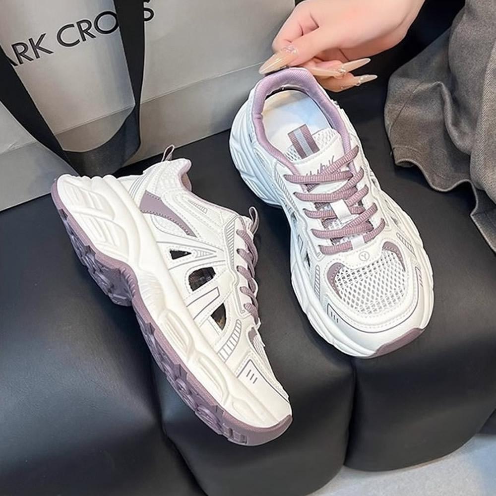 Women's Summer Lightweight Breathable Mesh Hollow out Dad Sneakers Casual Sports Travel Shoes Popular Internet White Sneakers