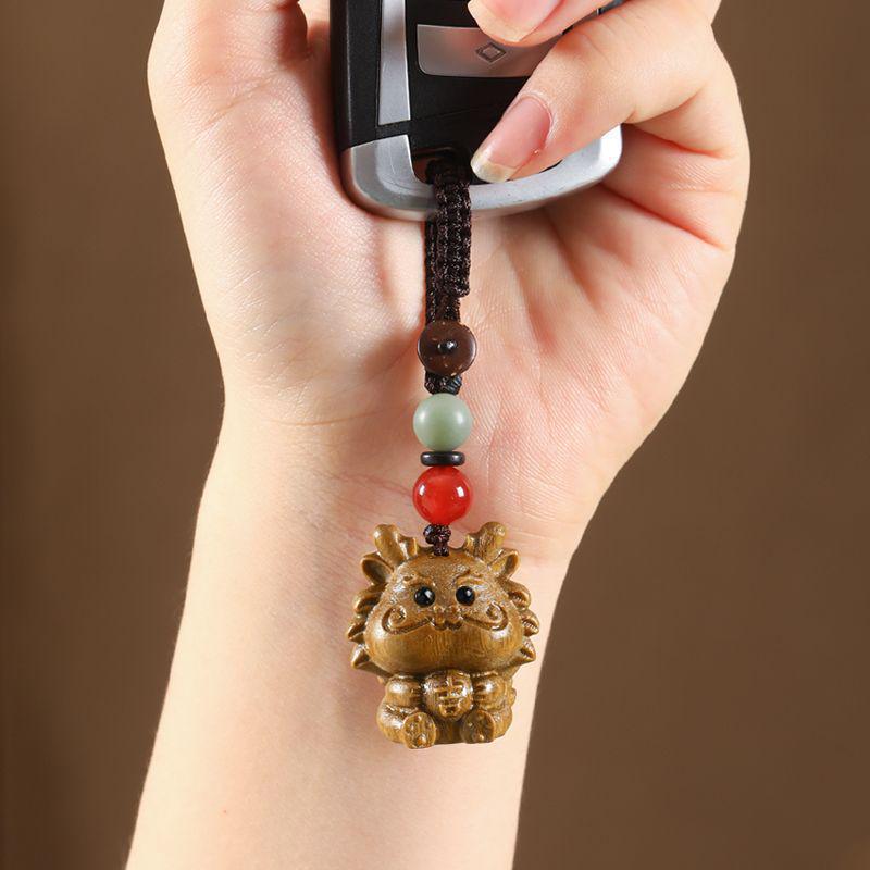 Auspicious Green Sandalwood Dragon Zodiac Cartoon Keychain & Universal Phone Lanyard