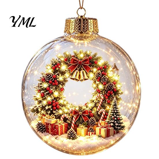 Winter Theme Party Favors Lighted Christmas Ornaments, 3D Miniature Scene Hanging Balls with Warm LED Light, Cute Festive Home Desktop Decorations