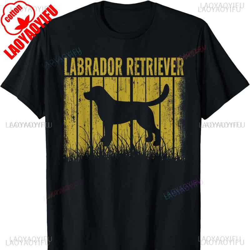 Retro Labrador Retriever Dog Vintage Gifts Cotton TShirt Graphic T Shirts for Men Funny Outdoors High Quality Cotton Shirt Tops