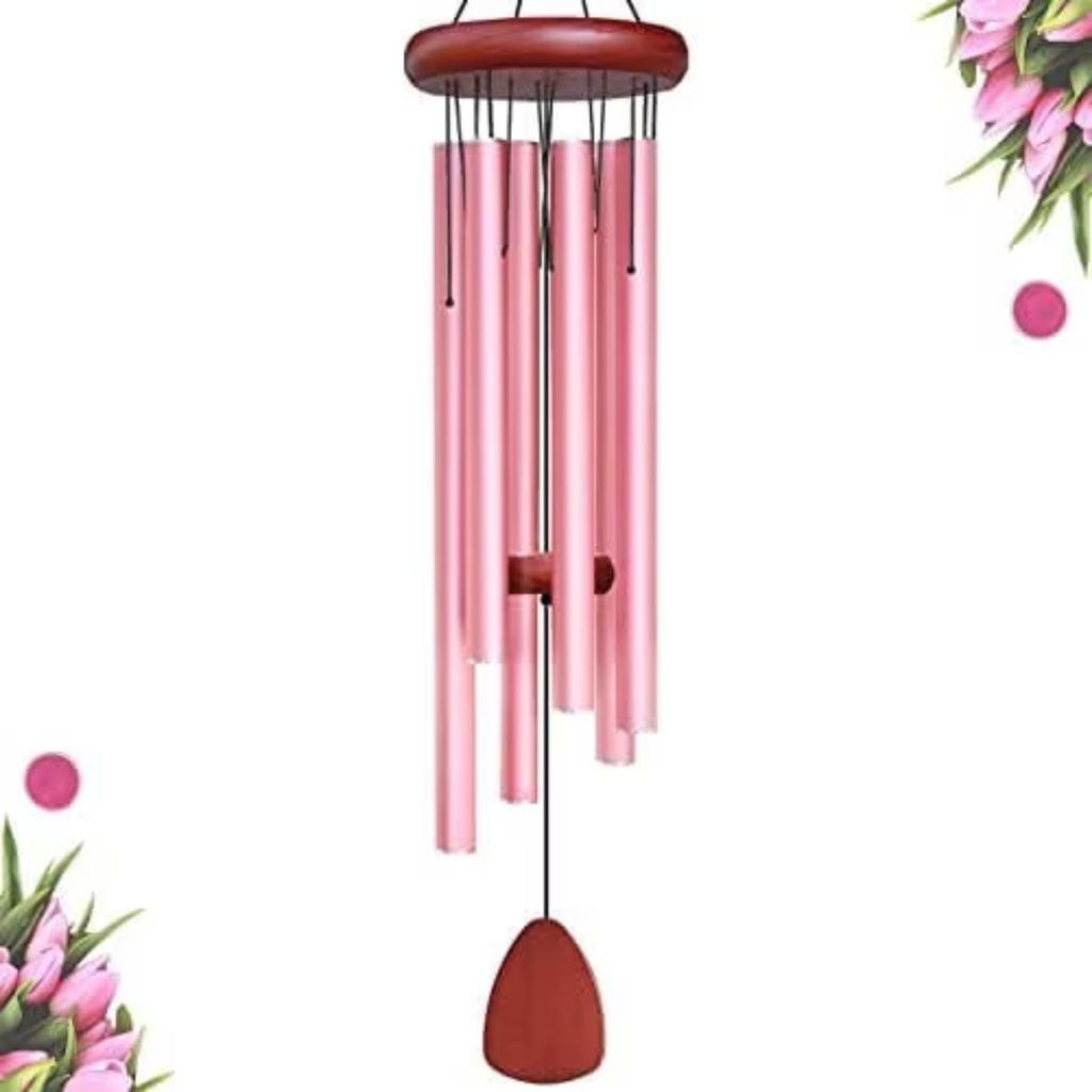 Outdoor Vintage Six Tube Aluminum Wind Chime Garden Hanging Decoration with Wooden Top and Clapper for Patio Porch Yard
