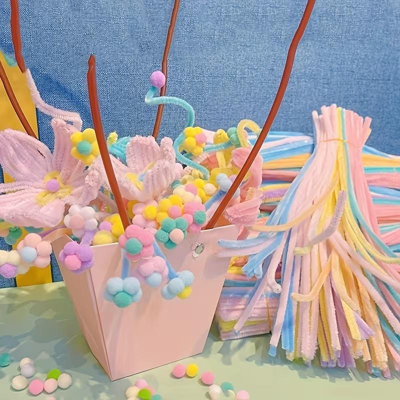 100-1000PCSMacaronColor ChenilleStems DIY Craft Pipe Cleaners for Kids Handmade Bouquet Hairband Flower Arrangement Stem Tie Kit