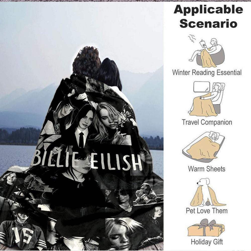 1Pc Billie Eilish Collage Blanket Soft And Comfortable Casual Warm Camping Travel Christmas Halloween Xmas Gift M924457