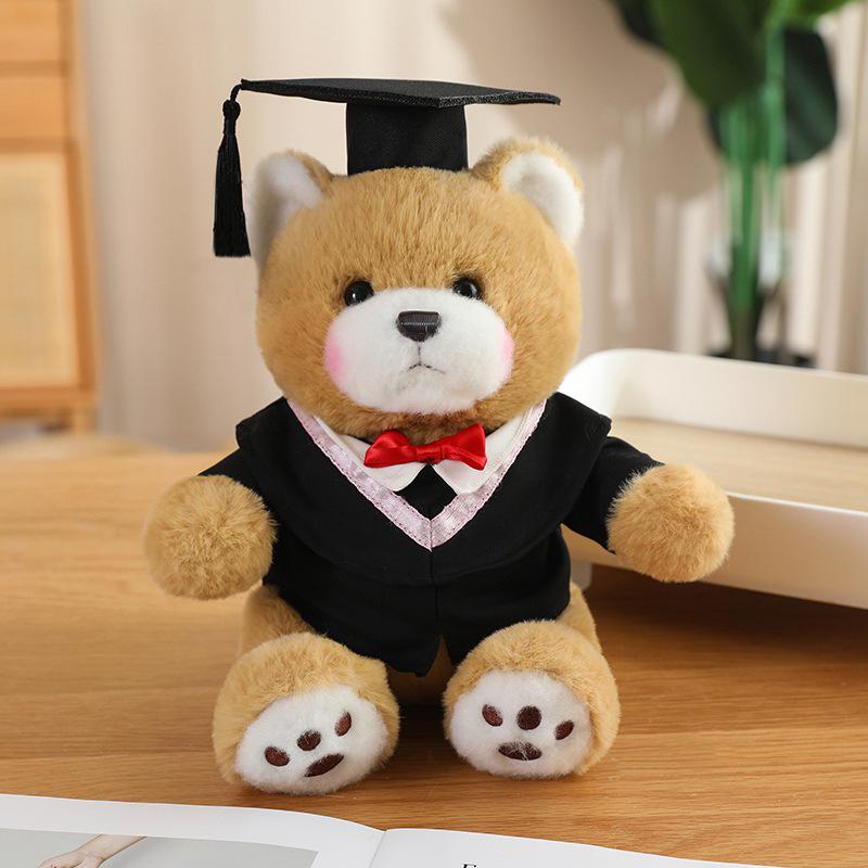 Graduation Doctor Bear Plush Toy with Hat & Red Bow Tie - Customizable Logo Option