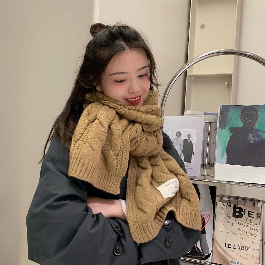 Korean Style Scarf for Men and Women in Autumn and Winter Long Solid Color Cloth Label Knitted Wool Student Warm Scarf Trendy
