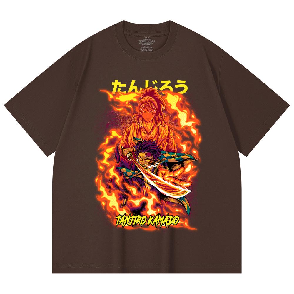 230 Gsm 100% Cotton Demon Slayer V107 Tanjiro Print Unisex Heavy Cotton T Shirt