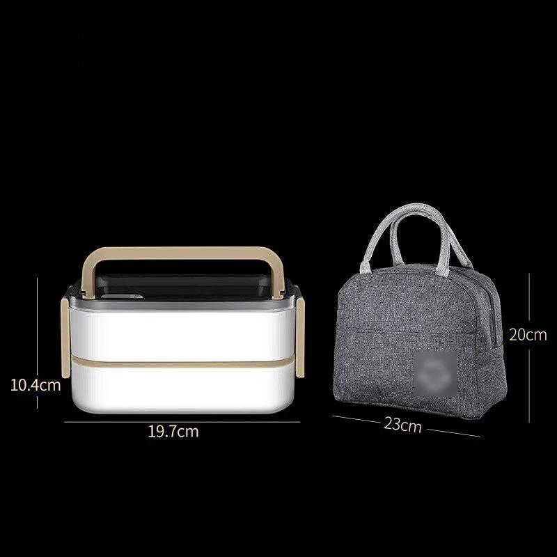 304 Stainless Steel Lunch Box with Thermal Bag Double Compartment Bento Box Microwave Oven School Office Food Storage Containers