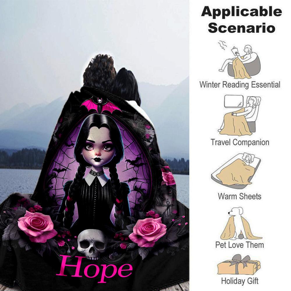 Customiz Name Personality Wednesday Addams Blanket Soft &Warm Sofa Office Bed Travel Lunch Break Blanket, Gift Suitable All Seasons